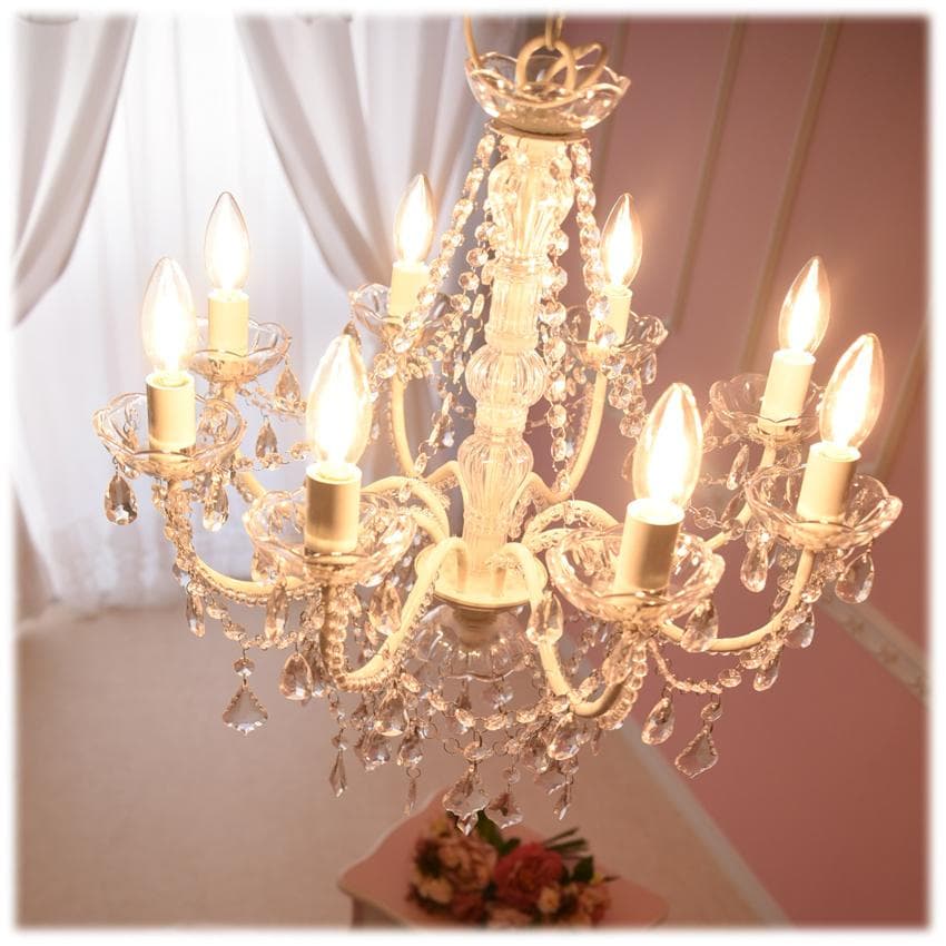 【LED付・簡単取付】8灯プリンセスホワイトシャンデリア