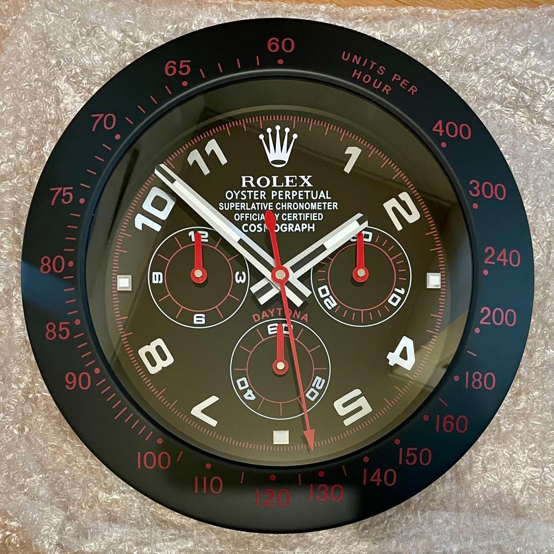 海外販促品 ROLEX掛け時計 デイトナ ブラック レア！赤針ｘベゼル赤文字