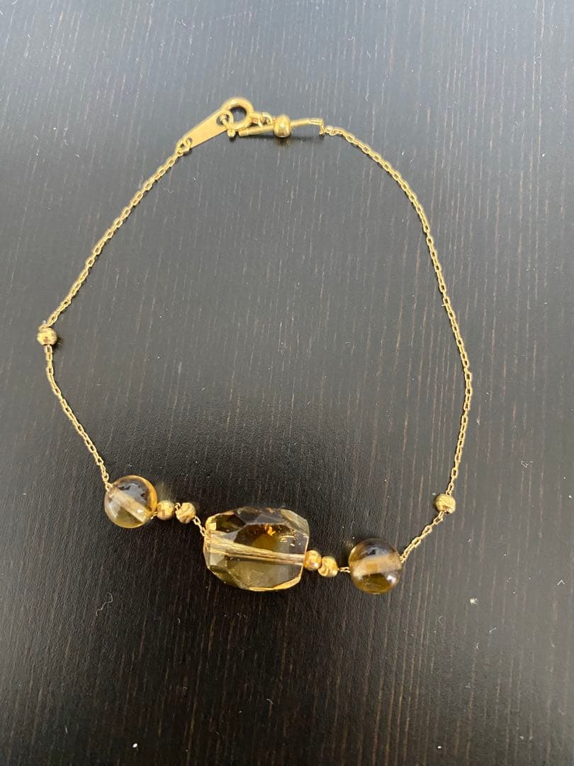K18 シトリン×ルチルクォーツ 天然石ブレスレット 約19cm 2.5g 金運