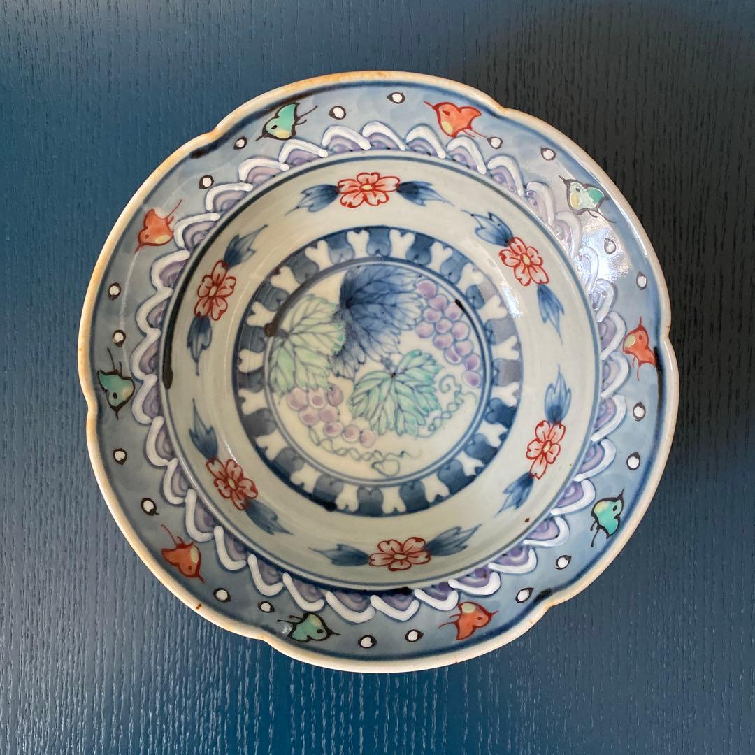 佐藤走波＊染錦 葡萄 千鳥文 輪花鉢＊有田焼