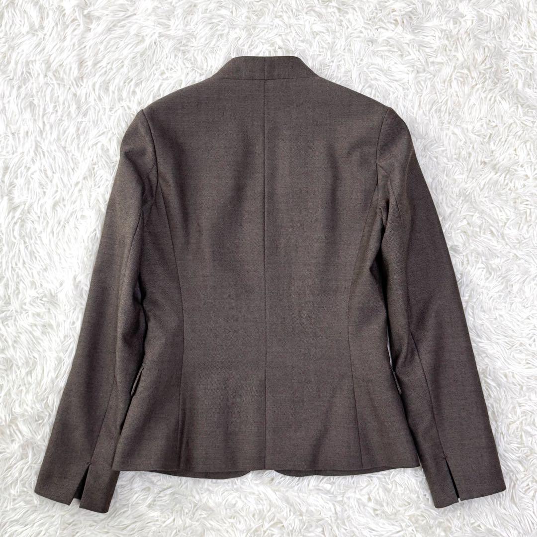 【極美品】現行 近年 スーツスクエア パンツスーツ ノーカラー 上下セット 茶