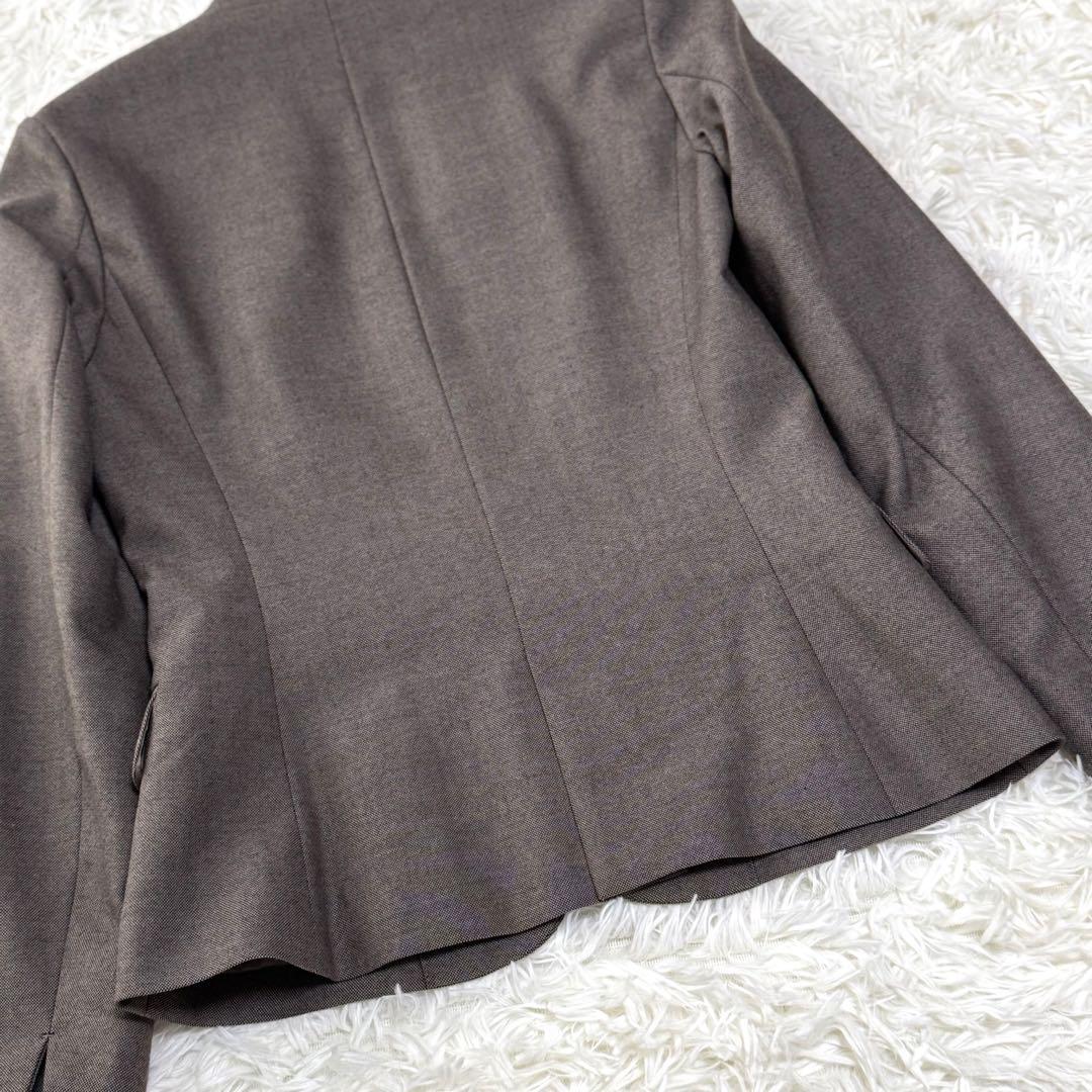 【極美品】現行 近年 スーツスクエア パンツスーツ ノーカラー 上下セット 茶