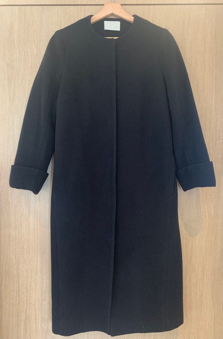✨雪✨美品✨セルフォード ノーカラー ウール ロングコート 濃紺 人気