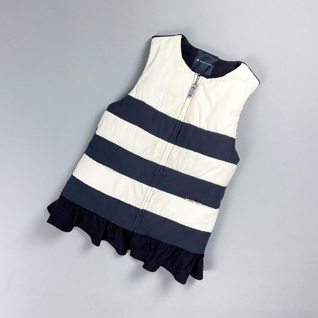 美品 ボーダーズアットバルコニー ダウンベスト 紺 白 サイズF*CD453