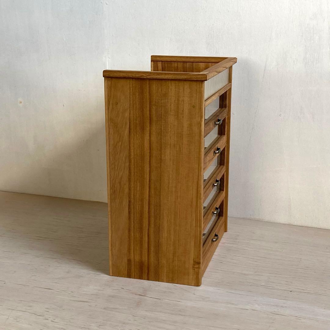 古い木製 5杯 小引き出し 小物入れ モールガラス 糸ケース