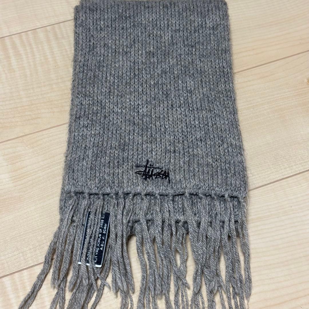 90's OLD STUSSY マフラー グレー 紺タグ ウール USA製
