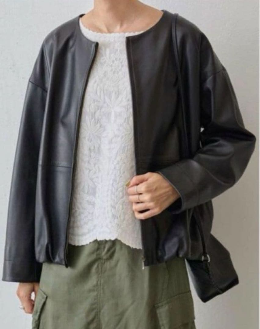 mimitan ★ビアズリー ノーカラー　ラムレザージャケット★