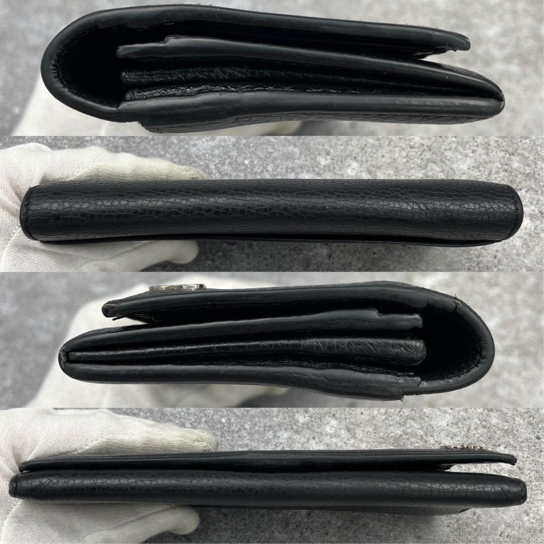 【美品】GUCCI グッチ　長財布　レザー　黒　ブラック　シボ革　折り財布