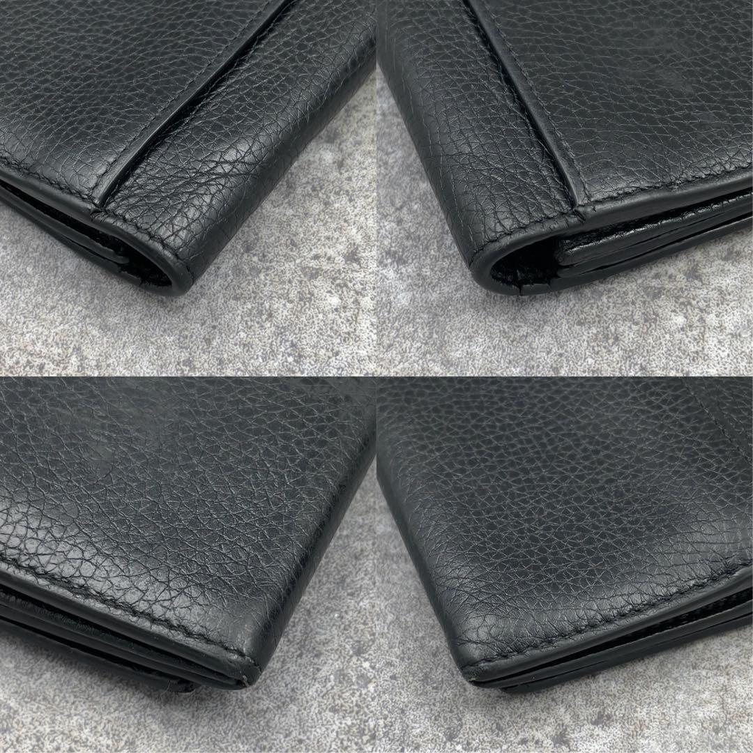 【美品】GUCCI グッチ　長財布　レザー　黒　ブラック　シボ革　折り財布