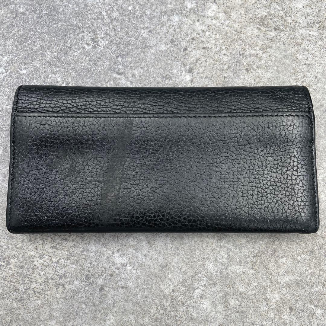 【美品】GUCCI グッチ　長財布　レザー　黒　ブラック　シボ革　折り財布
