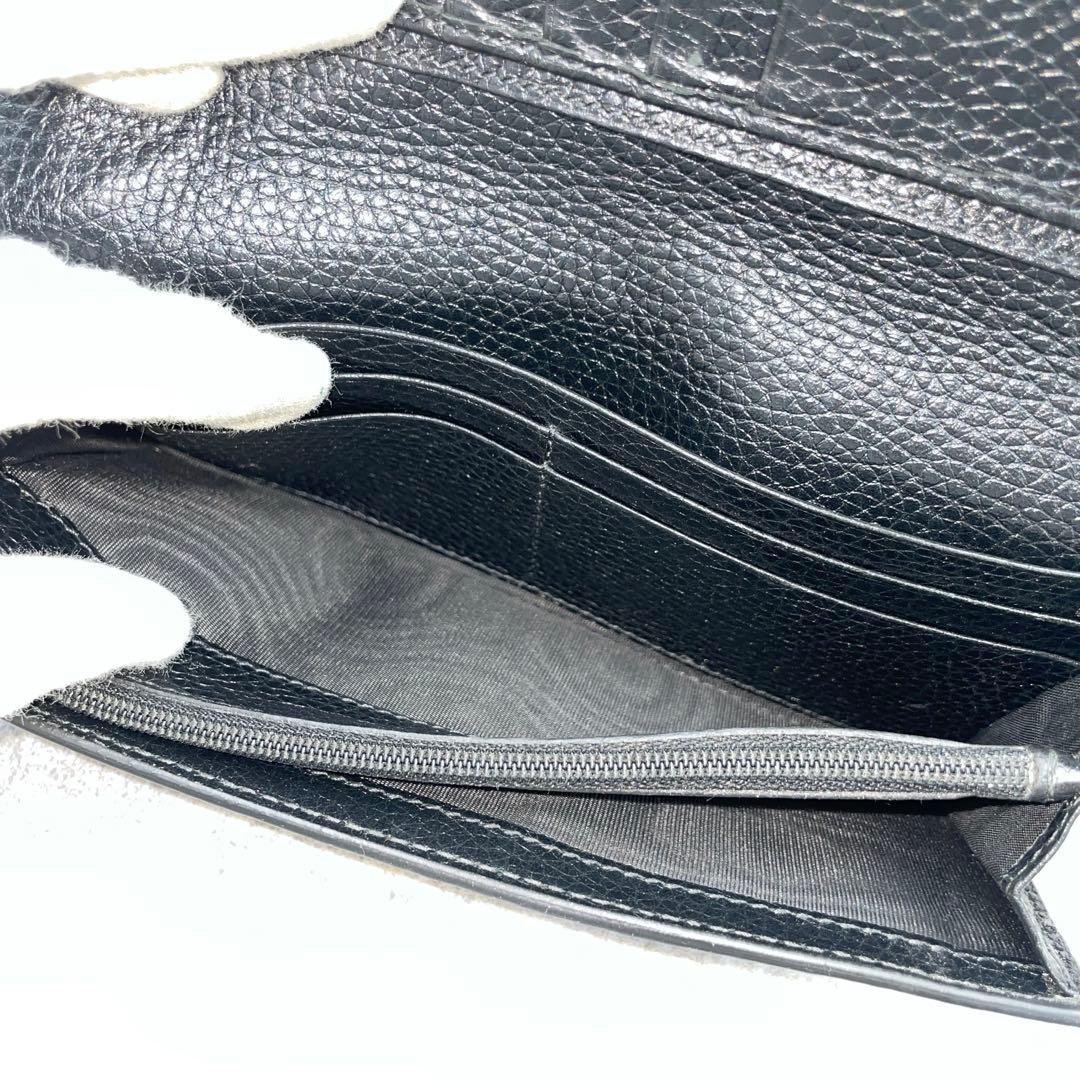 【美品】GUCCI グッチ　長財布　レザー　黒　ブラック　シボ革　折り財布