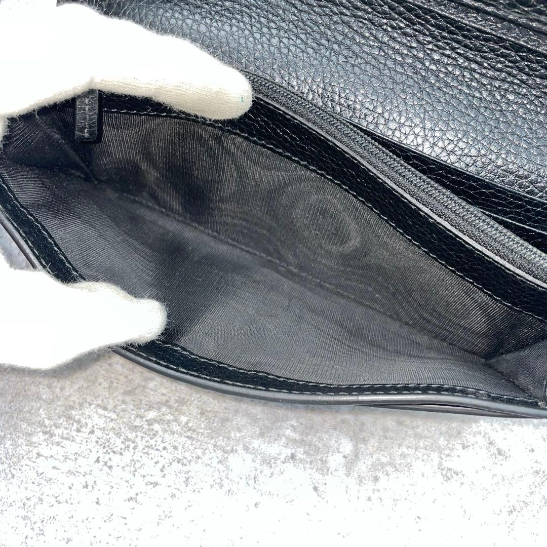 【美品】GUCCI グッチ　長財布　レザー　黒　ブラック　シボ革　折り財布