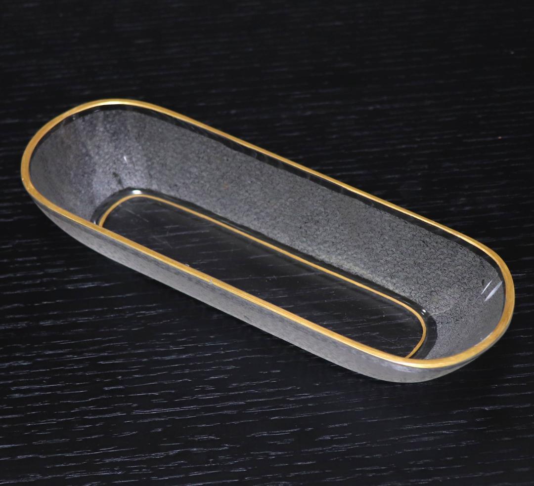 オールド・バカラ 珍品 春海商店特注青海波文金彩舟形鉢 24.6cm 懐石料理具