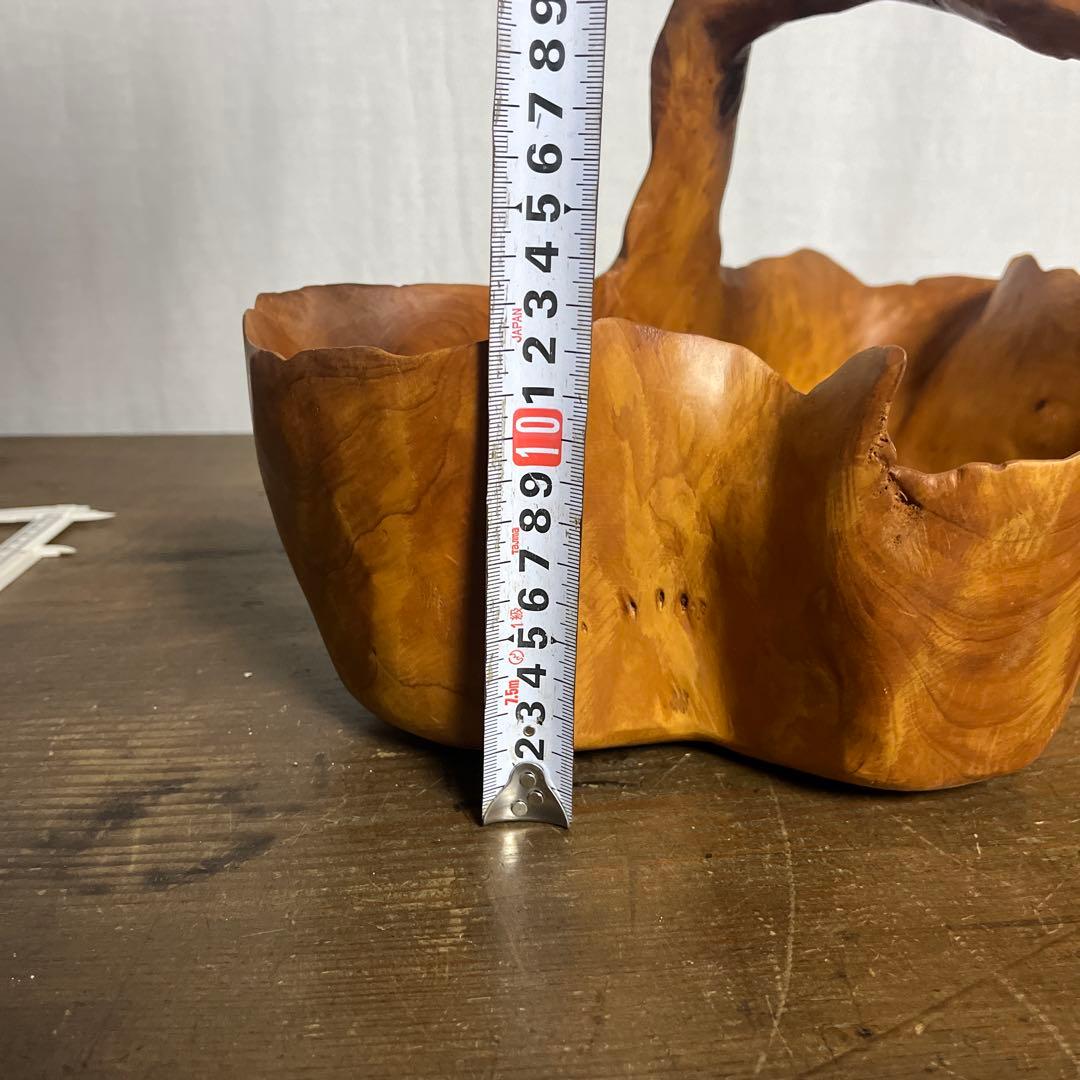 古雑貨 天然木◼︎くり抜き カゴ 鉢カバー バスケット 工芸品 ディスプレイ