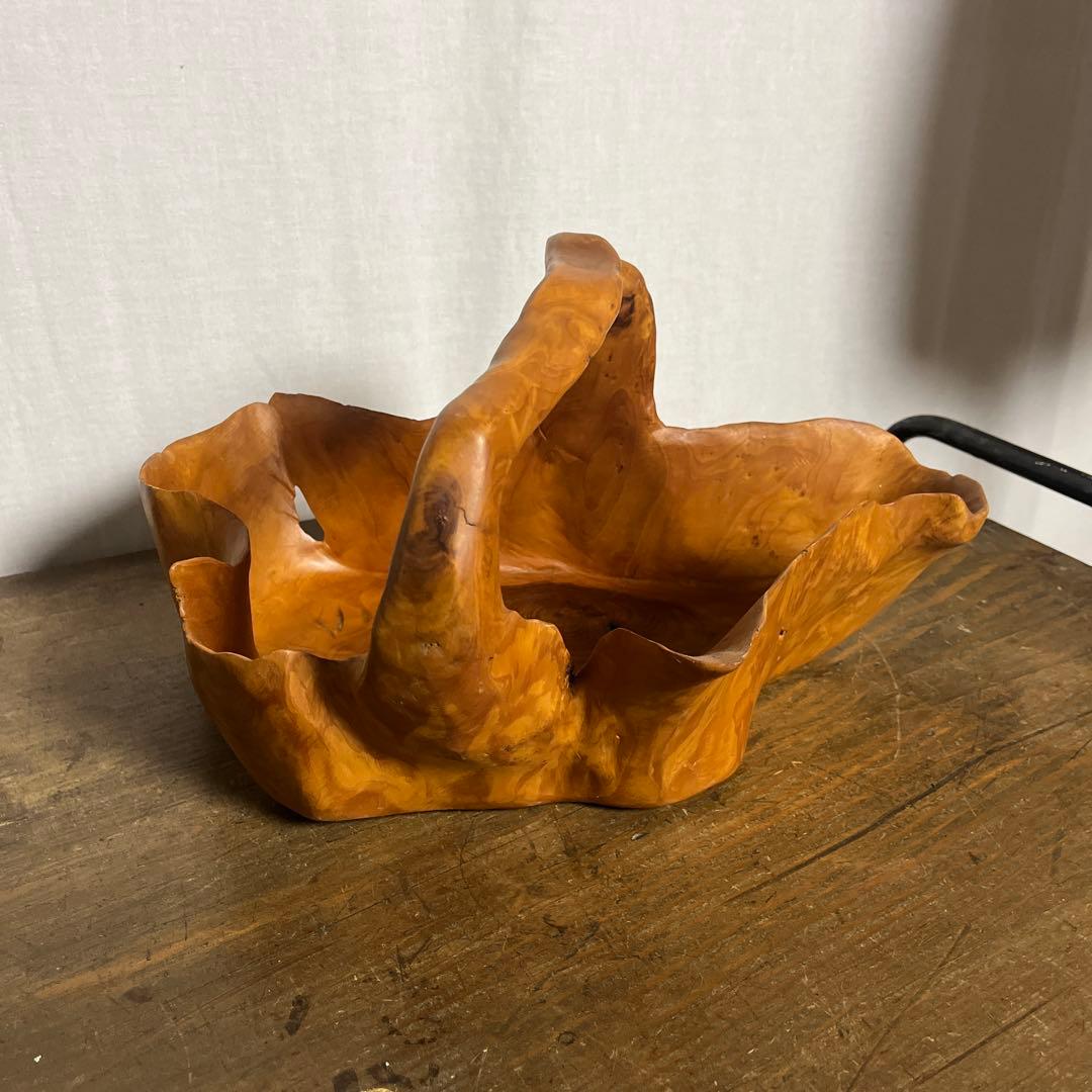 古雑貨 天然木◼︎くり抜き カゴ 鉢カバー バスケット 工芸品 ディスプレイ