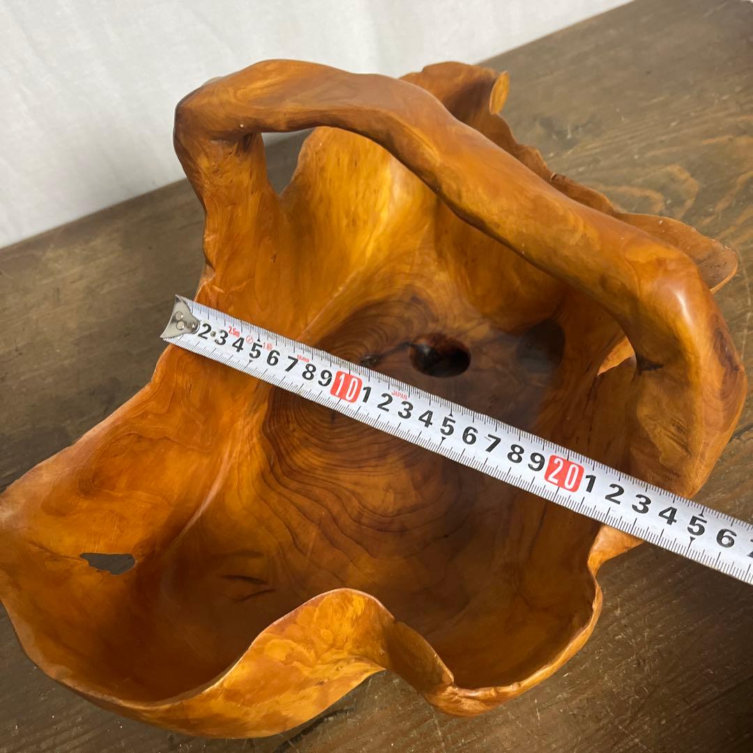 古雑貨 天然木◼︎くり抜き カゴ 鉢カバー バスケット 工芸品 ディスプレイ