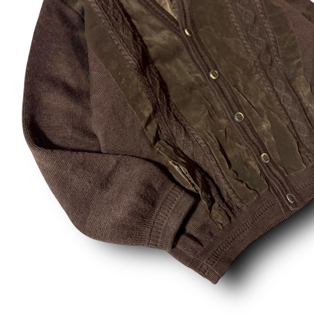 vintage起毛ニット切替カーディガンジャケット短丈グランパCBOYブラウンL