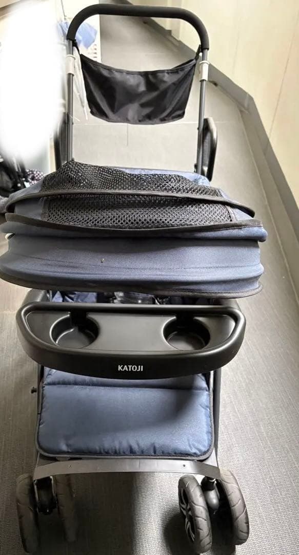 美品 KATOJI ネイビー ベビーカー 2人乗り 折りたたみ式