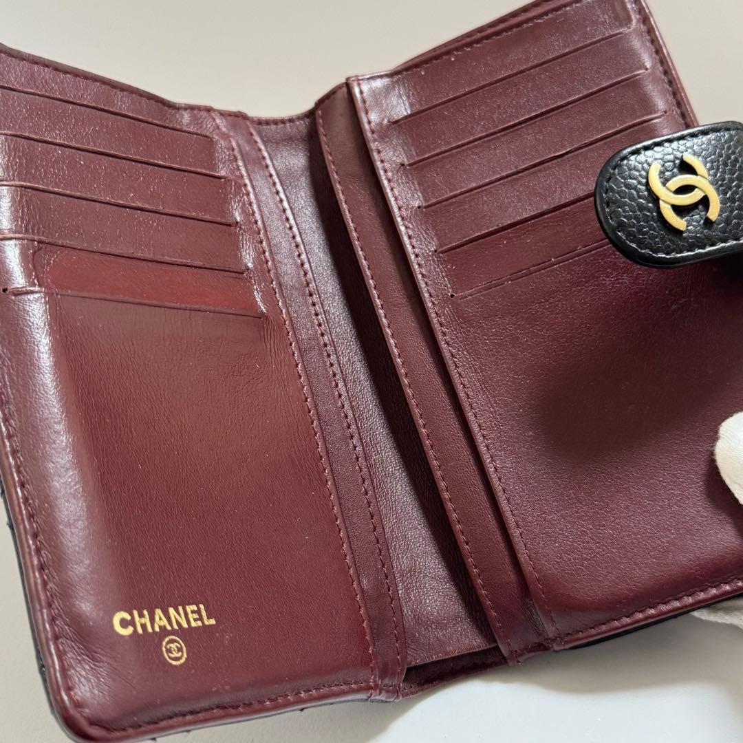 CHANEL シャネル 二つ折り財布 マトラッセ キャビアスキン ココマーク
