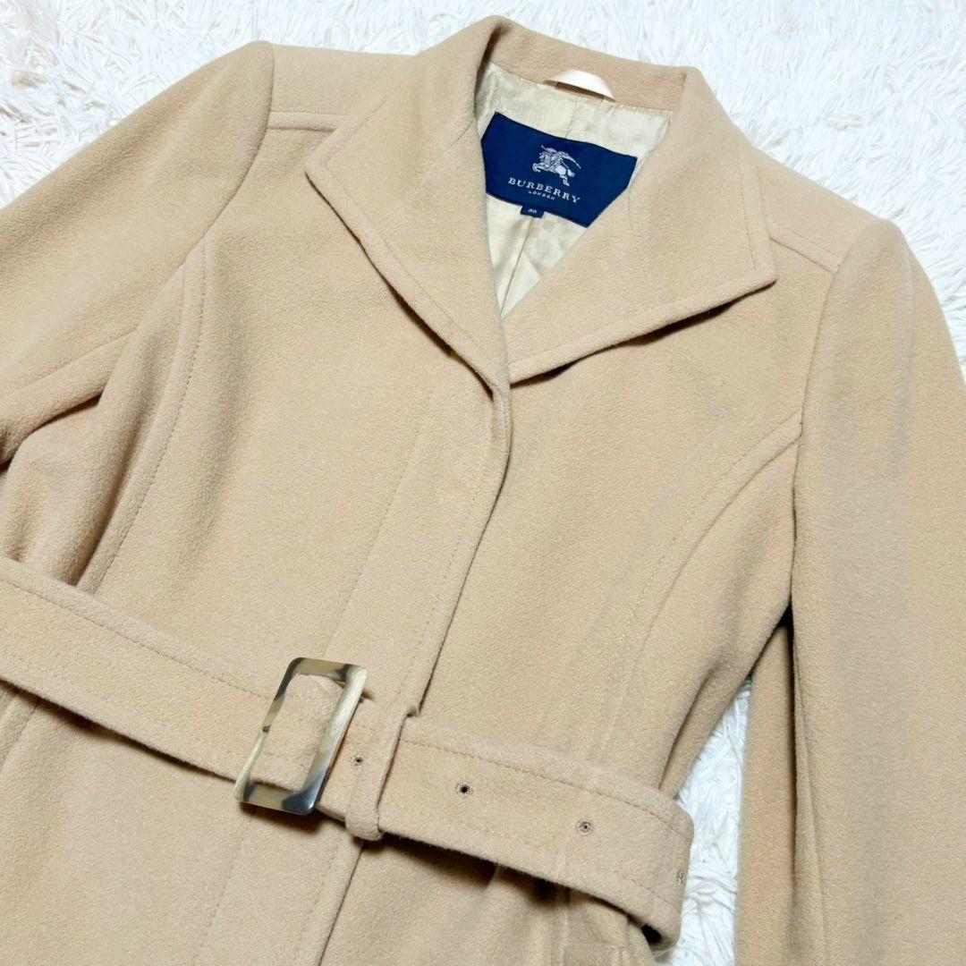 美品 バーバリー ロンドン ロングコート アンゴラ混 チェック キャメル
