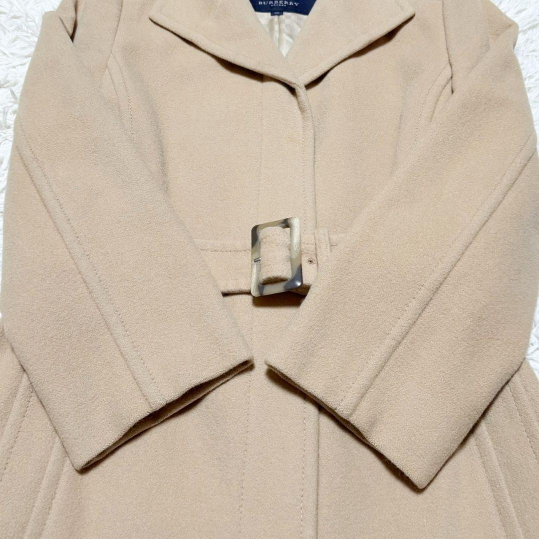 美品 バーバリー ロンドン ロングコート アンゴラ混 チェック キャメル