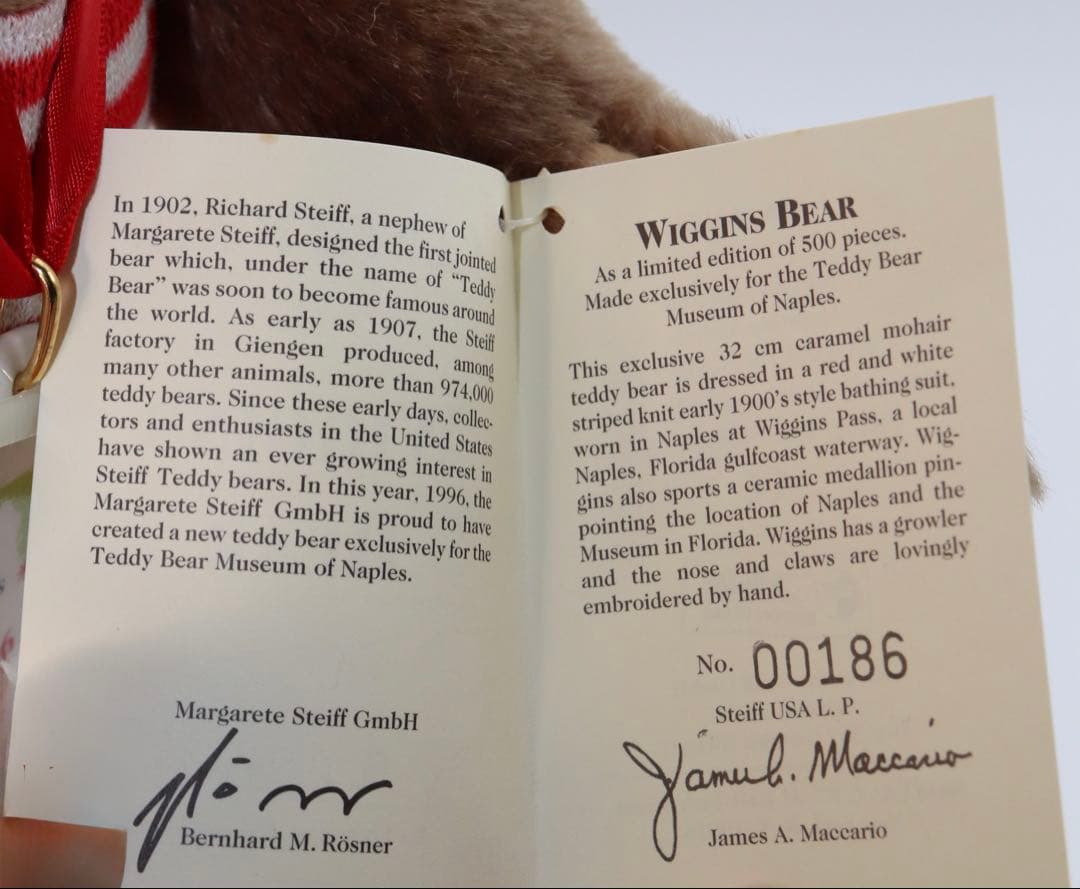WIGGINS BEAR 1996年 フロリダのテディベア博物館限定品