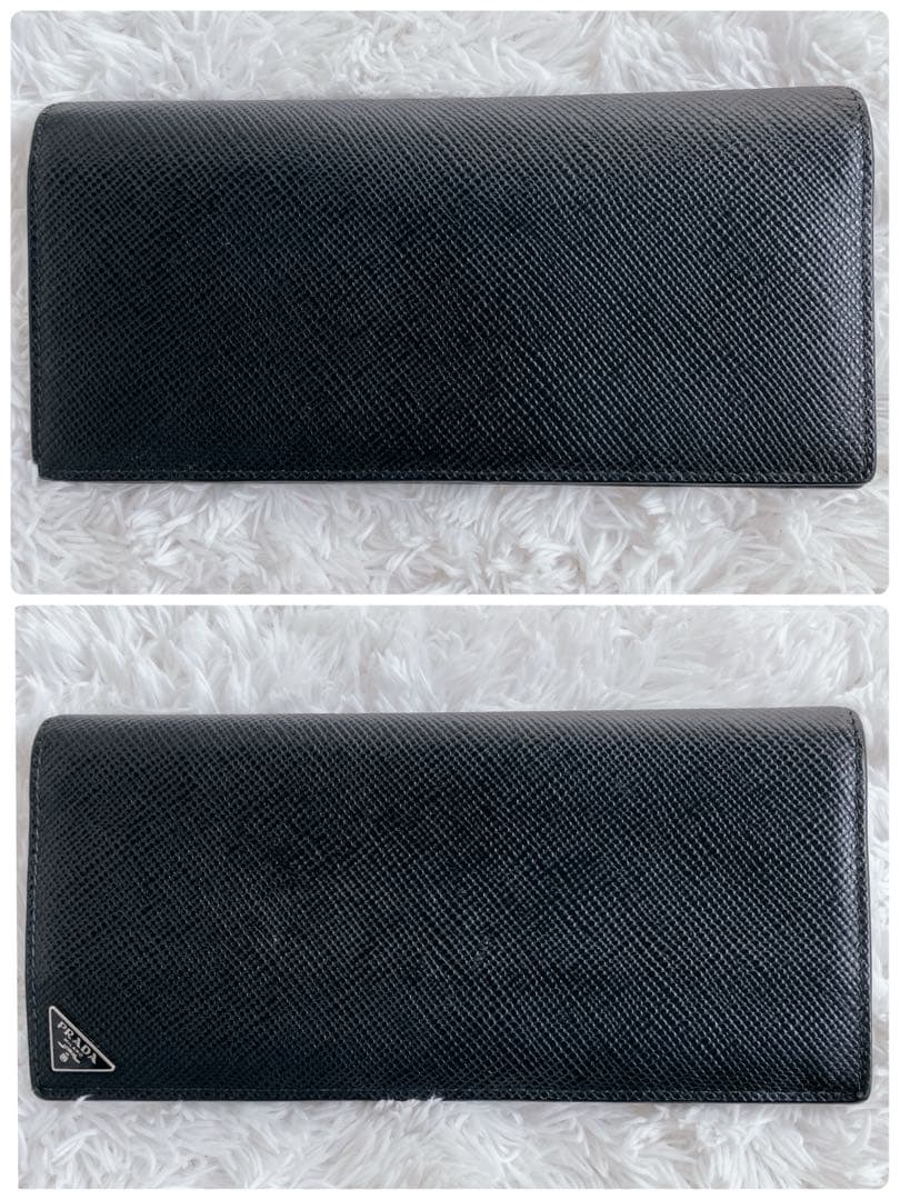 プラダ サフィアーノ 長財布 2MV836レザーバイカラー 黒　青　三角ロゴ