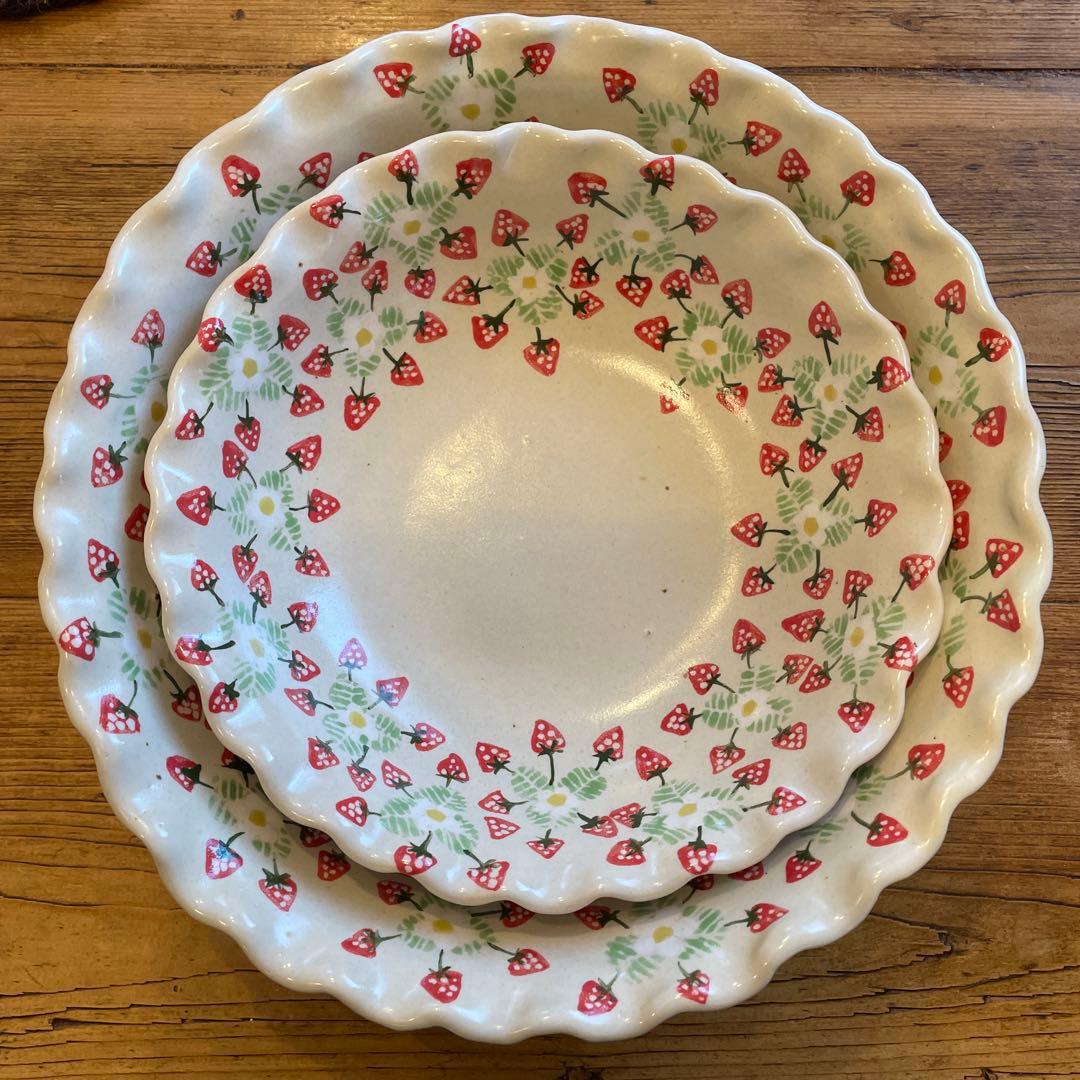 陶芸作家三浦愛子さんいちご模様が可愛い中鉢大鉢2点セット苺ストロベリーポタリー風