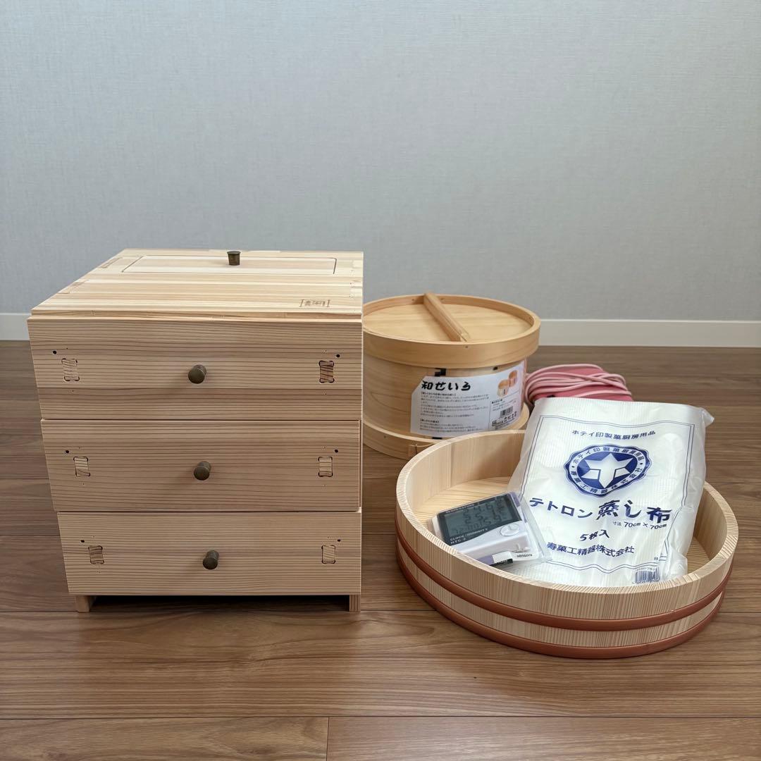 【未使用品】麹箱(麹クリエイター協会)・せいろ・寿司桶ほか　麹作りセット