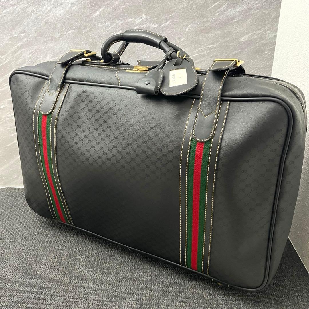 極美品✨グッチ 幅51cm レザー ボストンバッグ シェリーライン GG 黒