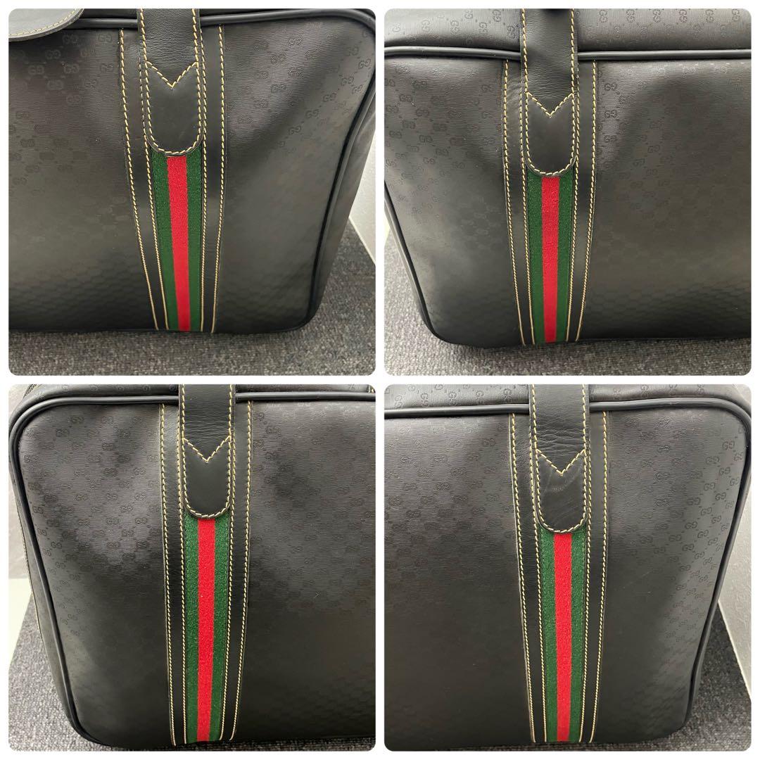 極美品✨グッチ 幅51cm レザー ボストンバッグ シェリーライン GG 黒