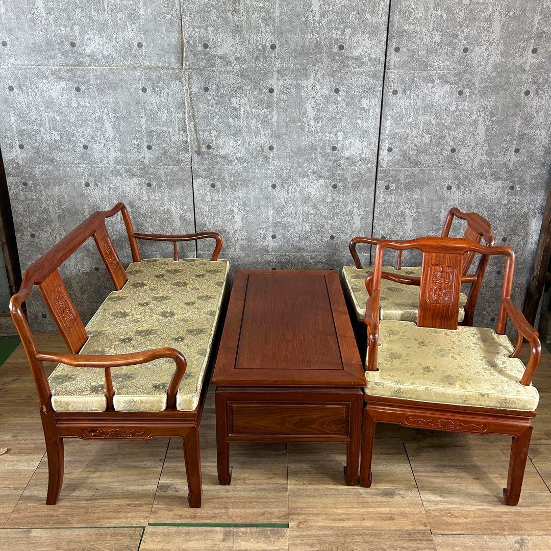 siho꧁唐木・花梨家具꧂ベンチソファ&アームチェア2脚&テーブルセット