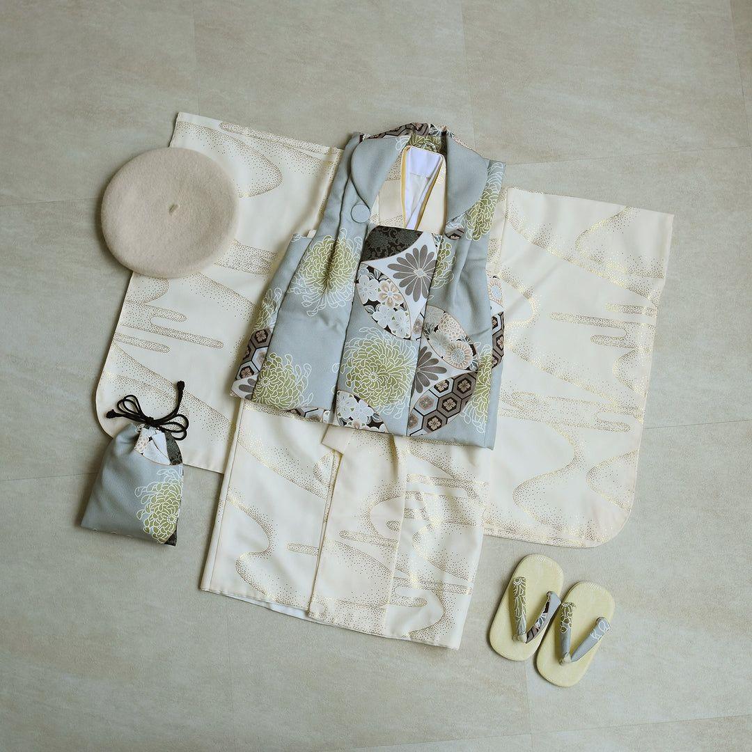 utatane ひよこ商店 ミント七宝×クリーム金彩 3歳　七五三　被布セット