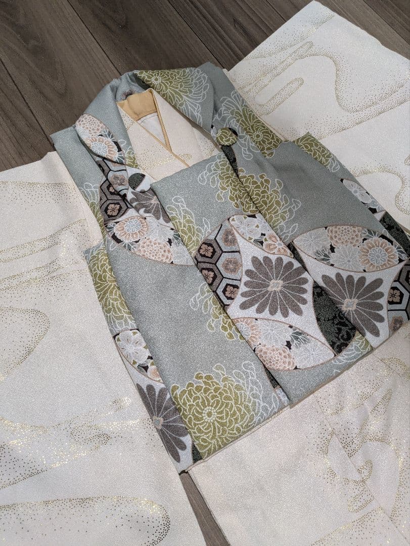 utatane ひよこ商店 ミント七宝×クリーム金彩 3歳　七五三　被布セット