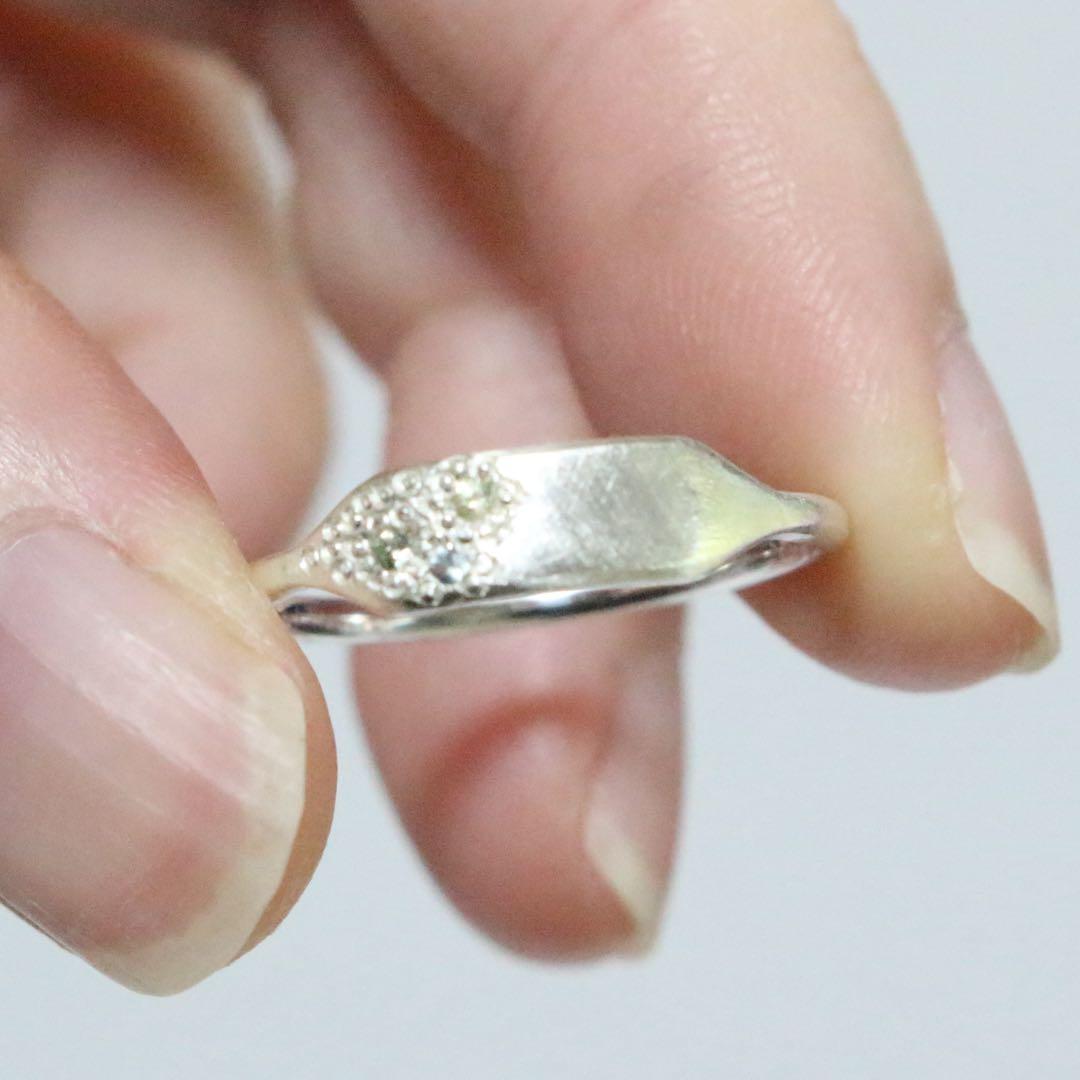 サファイアミル打ち留めシルバープレートデザインリング約12号