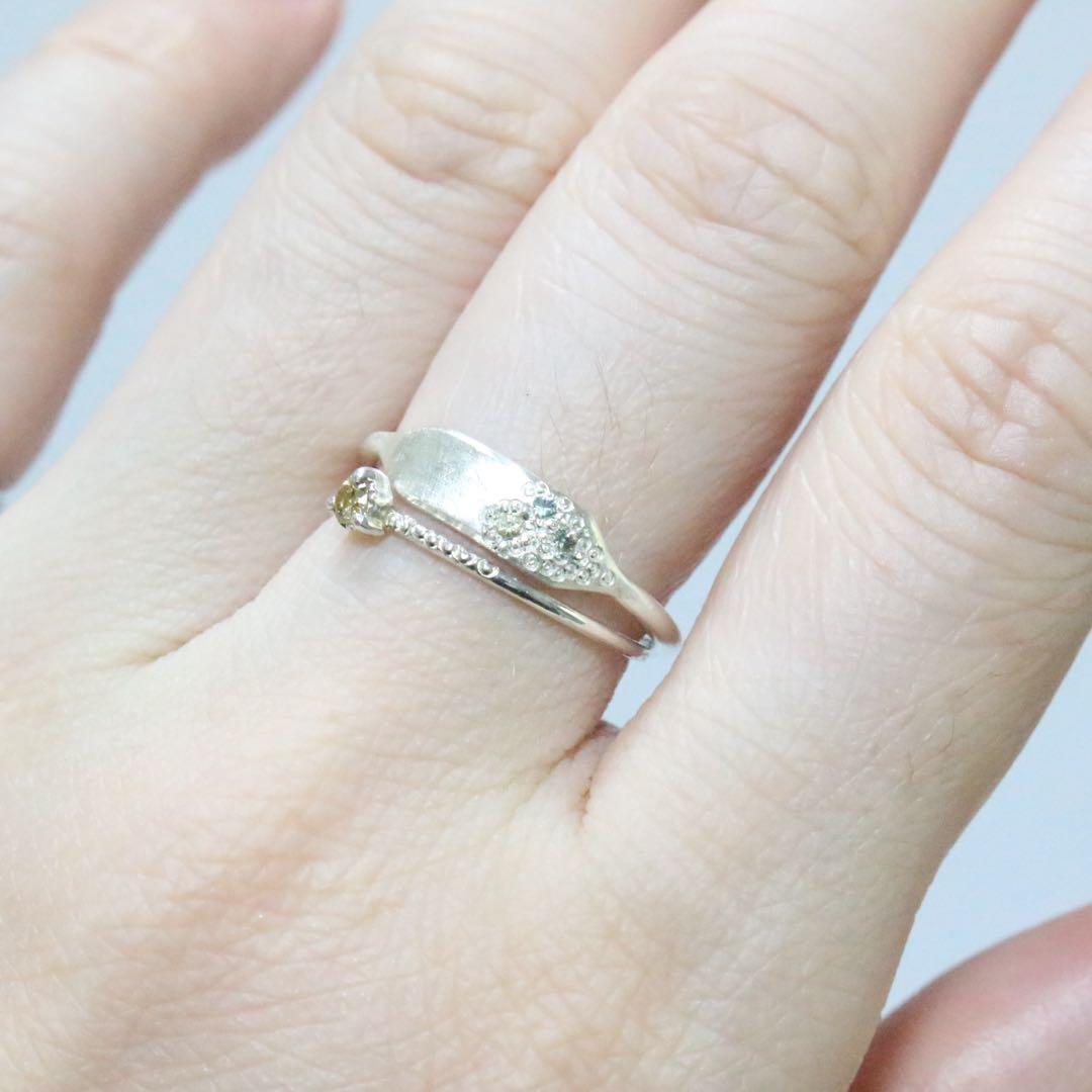 サファイアミル打ち留めシルバープレートデザインリング約12号