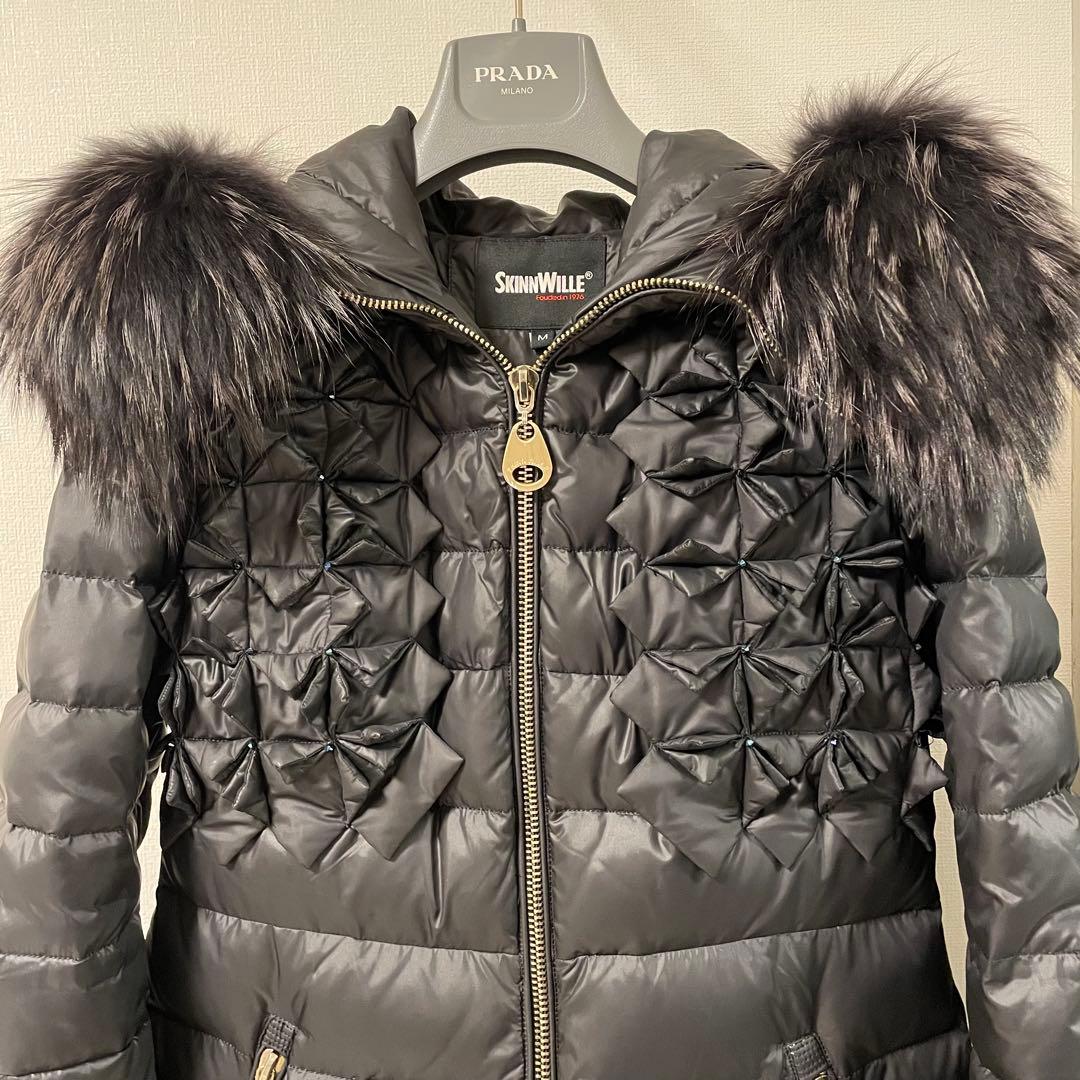 【美品】SKINNWILLE リアルファー付ダウンコート M ブラック ロシア製