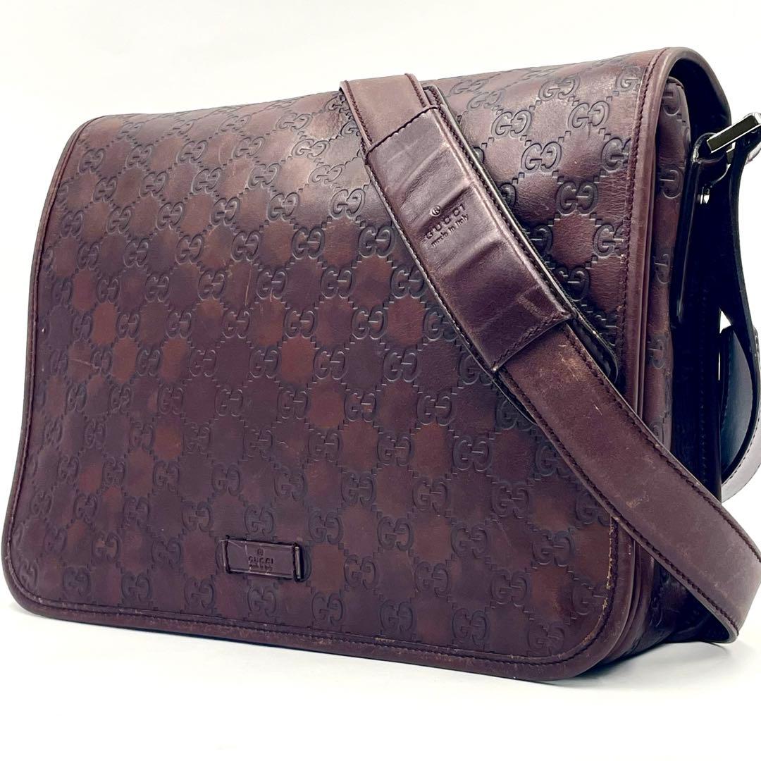 【美品】GUCCIグッチシマレザー メッセンジャーバッグ メンズ クロスボディ