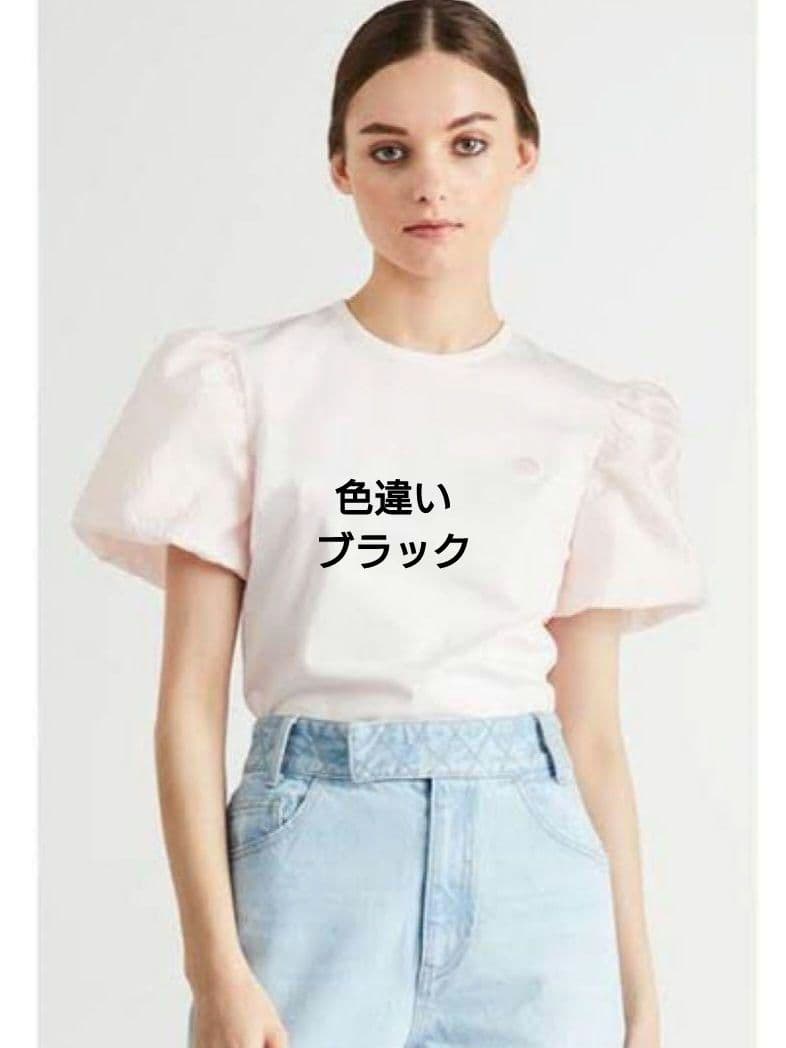 ボーダーズアットバルコニー　黒 フラワージャガードパフスリーブ Tシャツ
