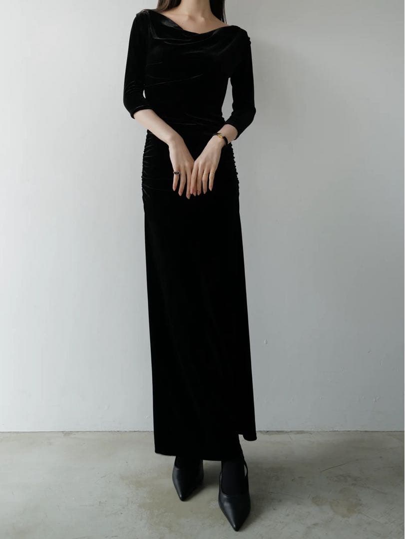 ［タグ付］celon shirring drape velour dress