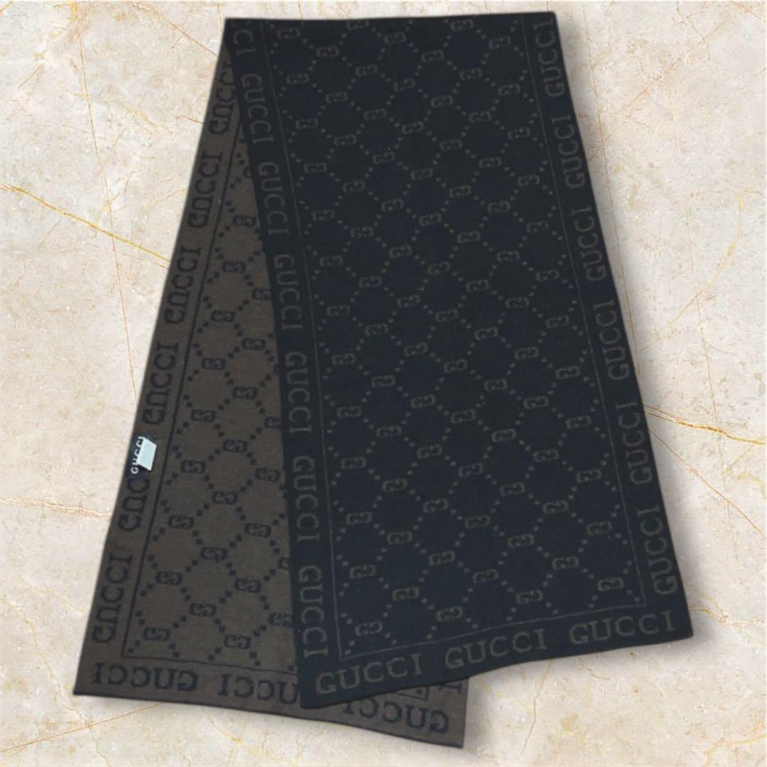 グッチ　GUCCI マフラー　GG ブラック×ブラウン