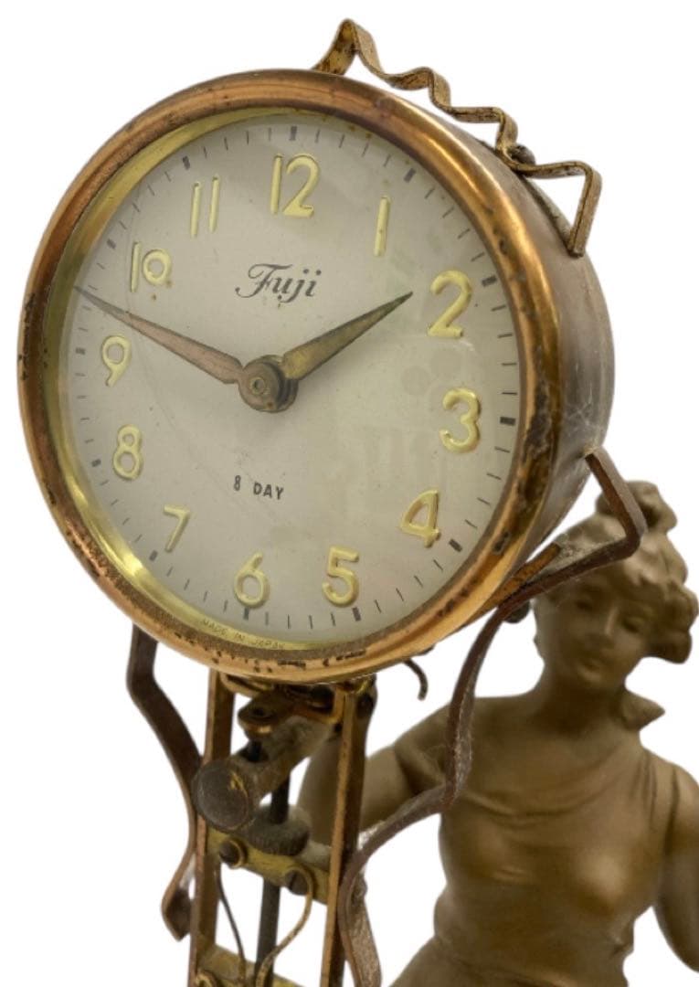 Fuji アナログ置時計　8DAY 手巻き 女神像　振り子 時計　25ス317