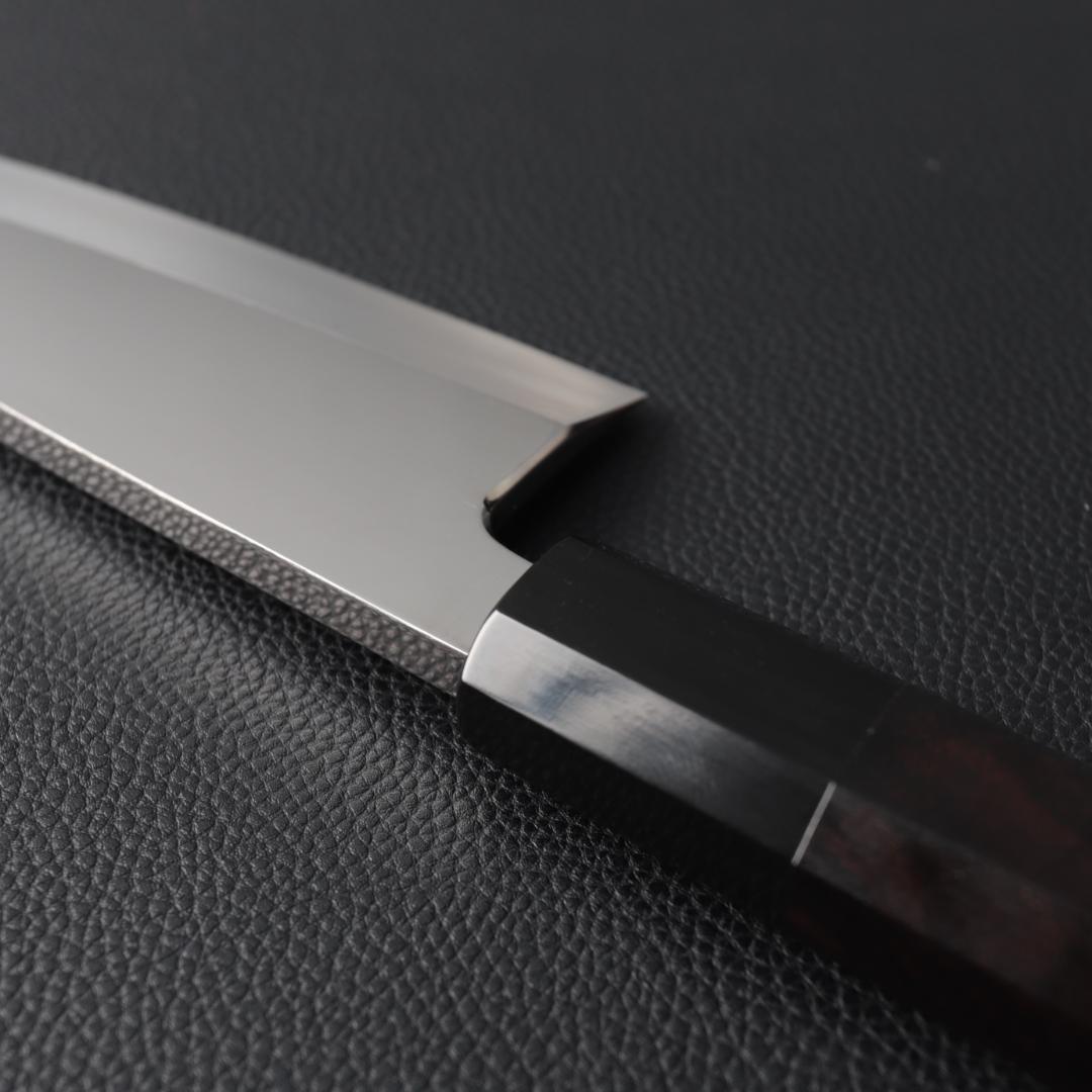 10780 出刃包丁 5寸 鏡面仕上げ 刺身包丁 本出刃 黒檀黒水牛角八角柄