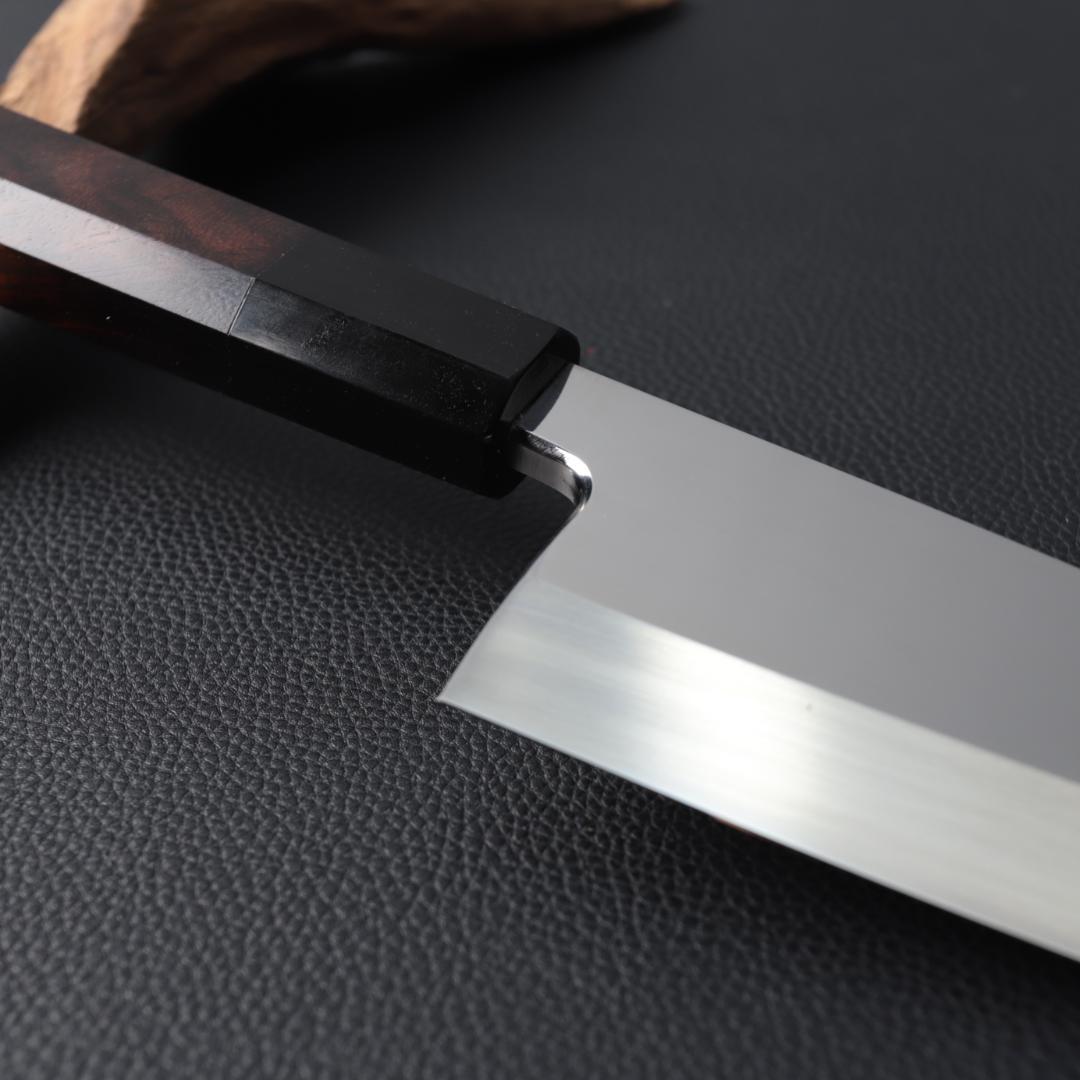 10780 出刃包丁 5寸 鏡面仕上げ 刺身包丁 本出刃 黒檀黒水牛角八角柄