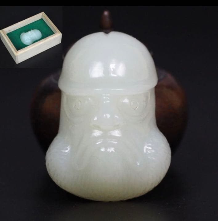 送料無料　和田玉/白玉彫刻　男根/菩提達磨像　59ｇ　箱付　時代物