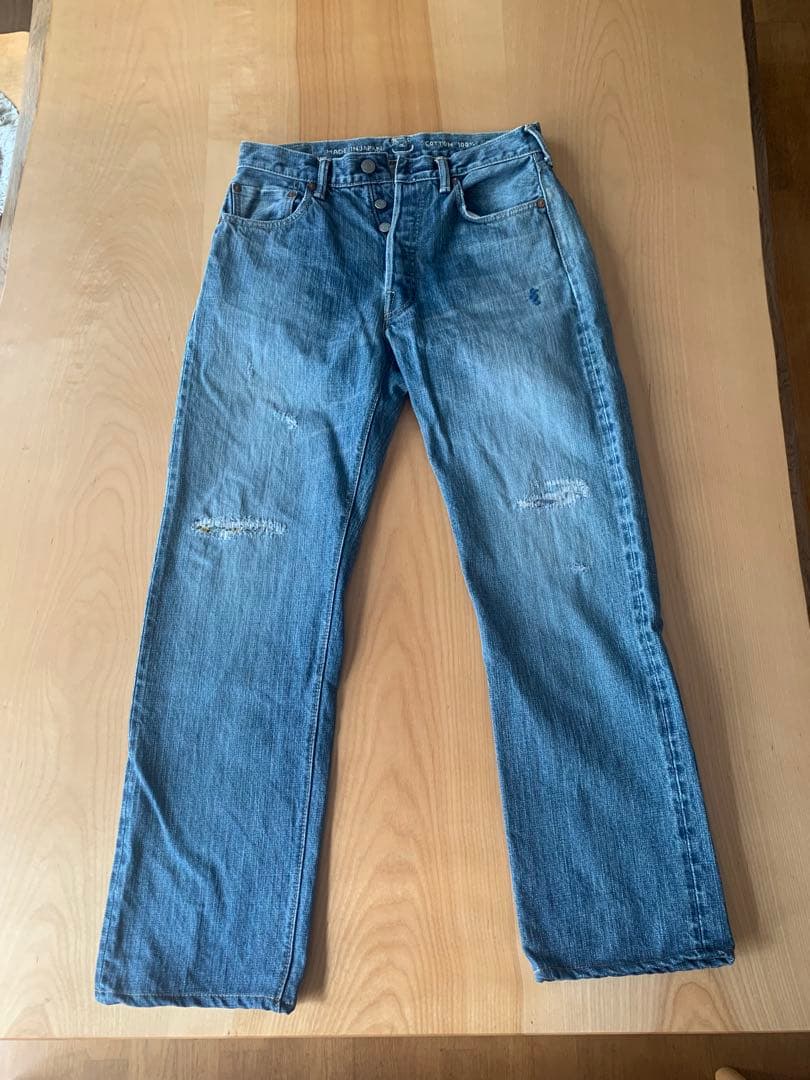 45R 再び6.5空比古比女群青ダメージ加工デニム　28