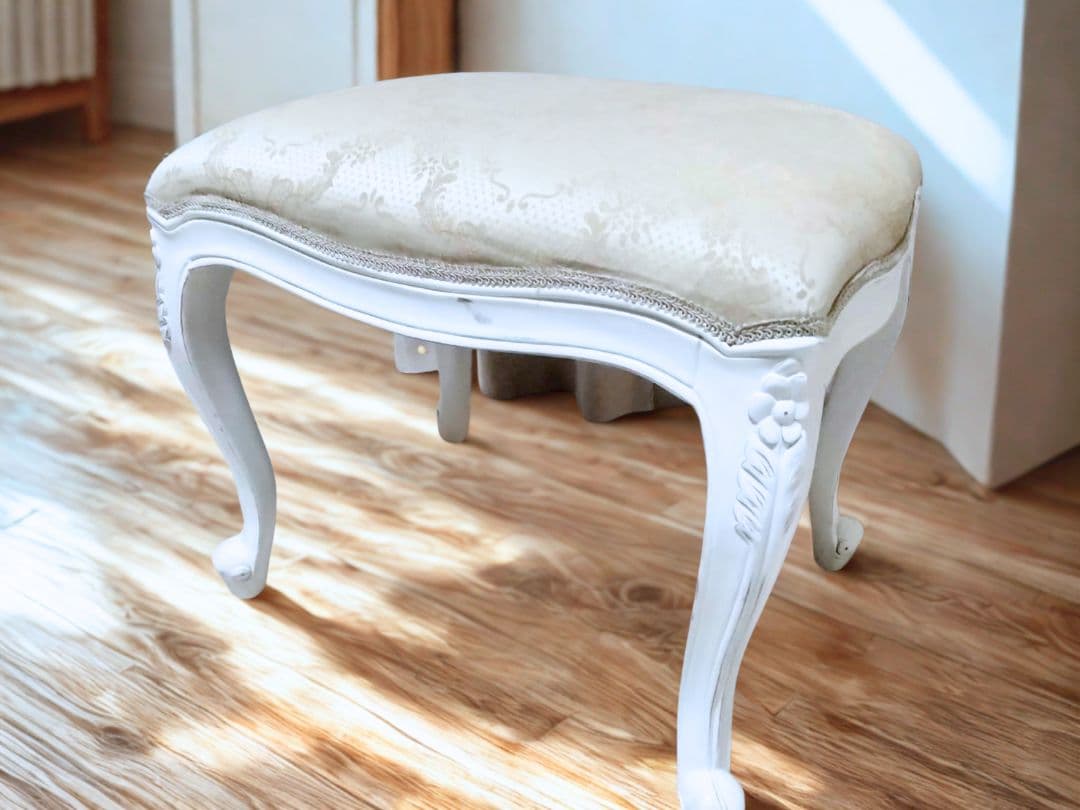 アンティーク調 ホワイト 猫脚 スツール ベンチ オットマン
