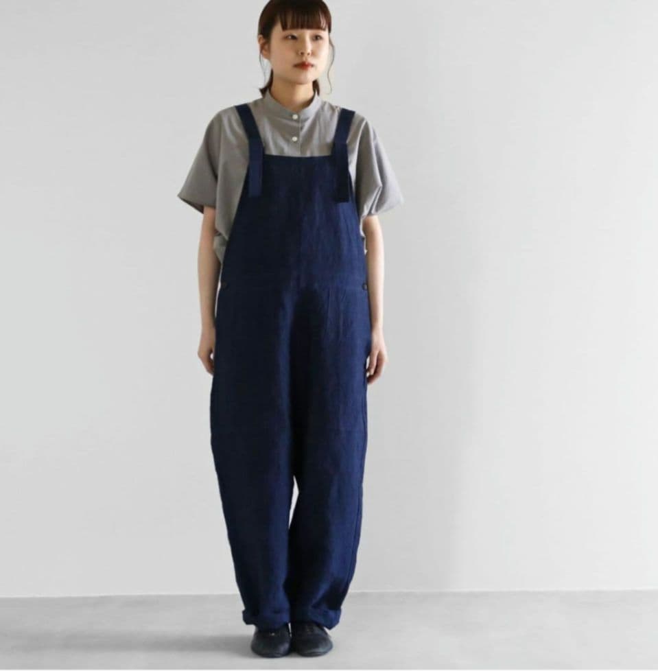 HUIS 遠州織物 509 バンブーリネンオーバーオール ネイビー