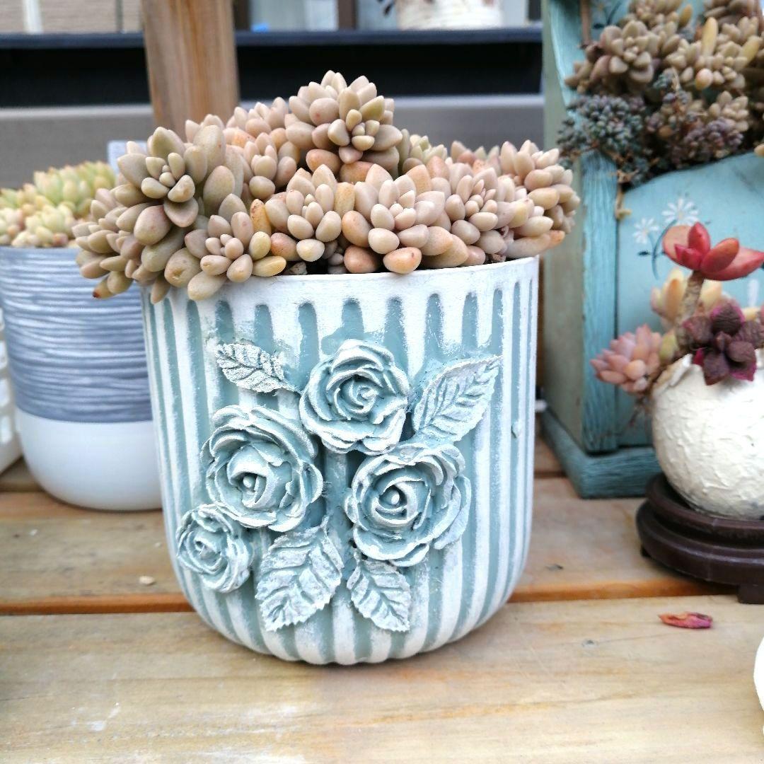 E-107. 素焼き リメイク鉢　アンティーク風 ハンドメイド 多肉植物