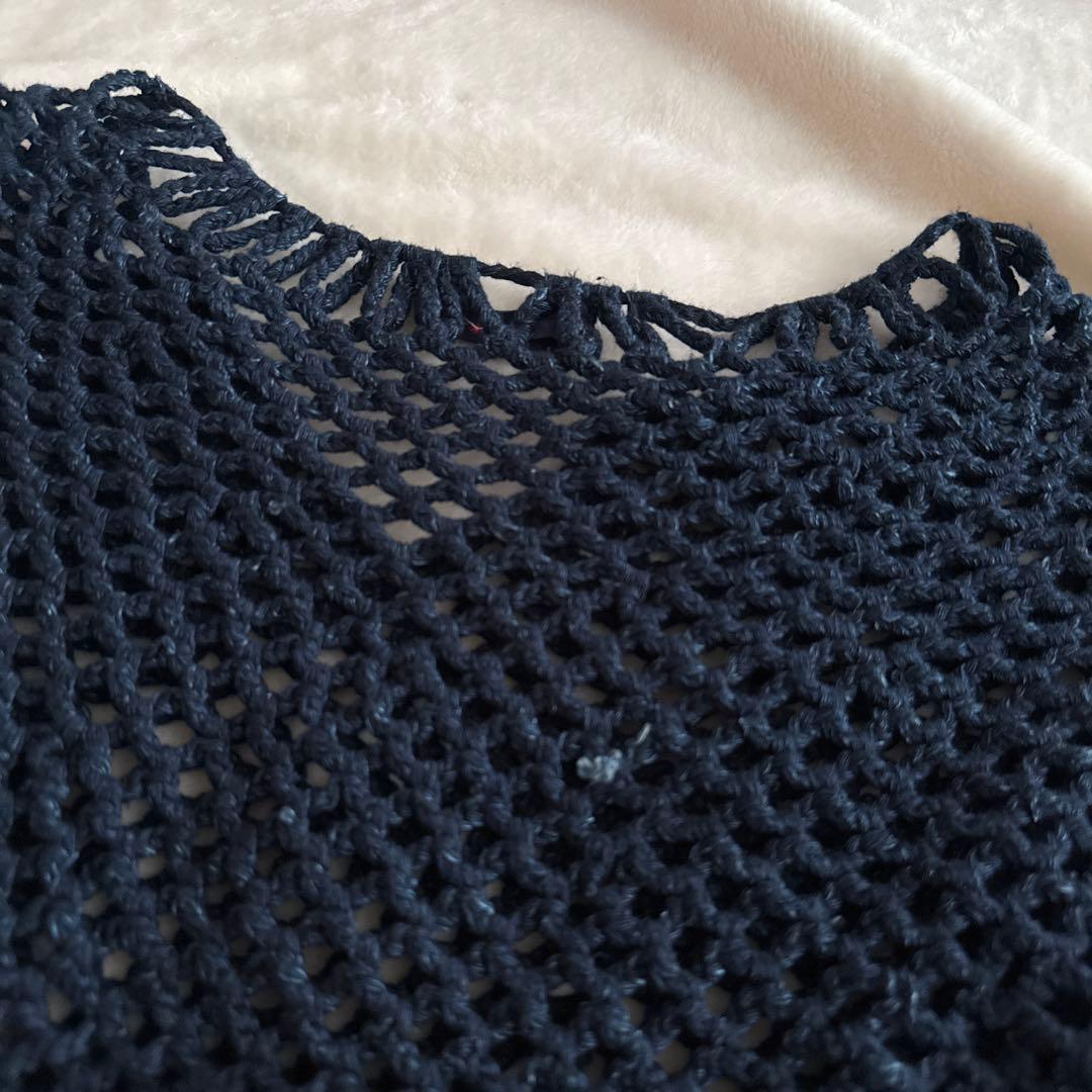 45R 本藍染 インディゴコットン メッシュ 編み込みニット 綿100%